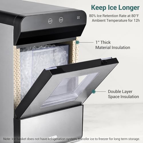 Gevi Household V2.0 Countertop Nugget Ice Maker | Self-Cleaning Pellet Ice Machine | Stainless Steel Housing |16.9''H Fits Perfectly Under Wall Cabinet | Black with Viewing Window