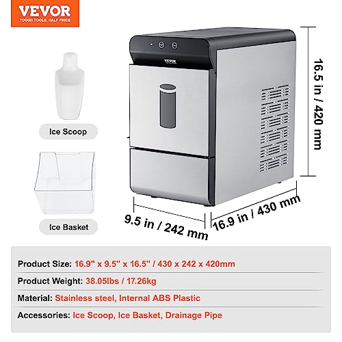 VEVOR Nugget Ice Maker Countertop, 37lbs in 24 Hrs, Manual & Auto Refill Nugget Ice Maker Self Cleaning Pebble Ice Maker for Home Office Party RV, with Scoop and Basket