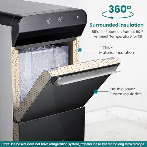 Gevi Household V2.0 Countertop Nugget Ice Maker | Self-Cleaning Pellet Ice Machine | Open and Pour Water Refill | Stainless Steel Housing | Fit Under Wall Cabinet | Black