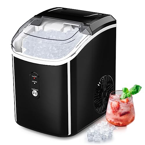 Nugget Ice Maker Countertop, Portable Crushed Sonic Ice Machine, Self Cleaning Ice Makers with One-Click Operation, Soft Chewable Ice in 7 Mins, 34Lbs/24H with Ice Scoop for Home Bar Camping RV