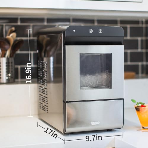 Gevi Household V2.0 Countertop Nugget Ice Maker | Self-Cleaning Pellet Ice Machine | Stainless Steel Housing |16.9''H Fits Perfectly Under Wall Cabinet | Black with Viewing Window