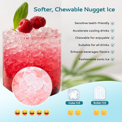 EUHOMY Nugget Ice Maker Countertop with Handle, Ready in 6 Mins, 34lbs/24H, Removable Top Cover, Auto-Cleaning, Portable Sonic Ice Maker with Basket and Scoop, for Home/Party/RV/Camping. (Black)
