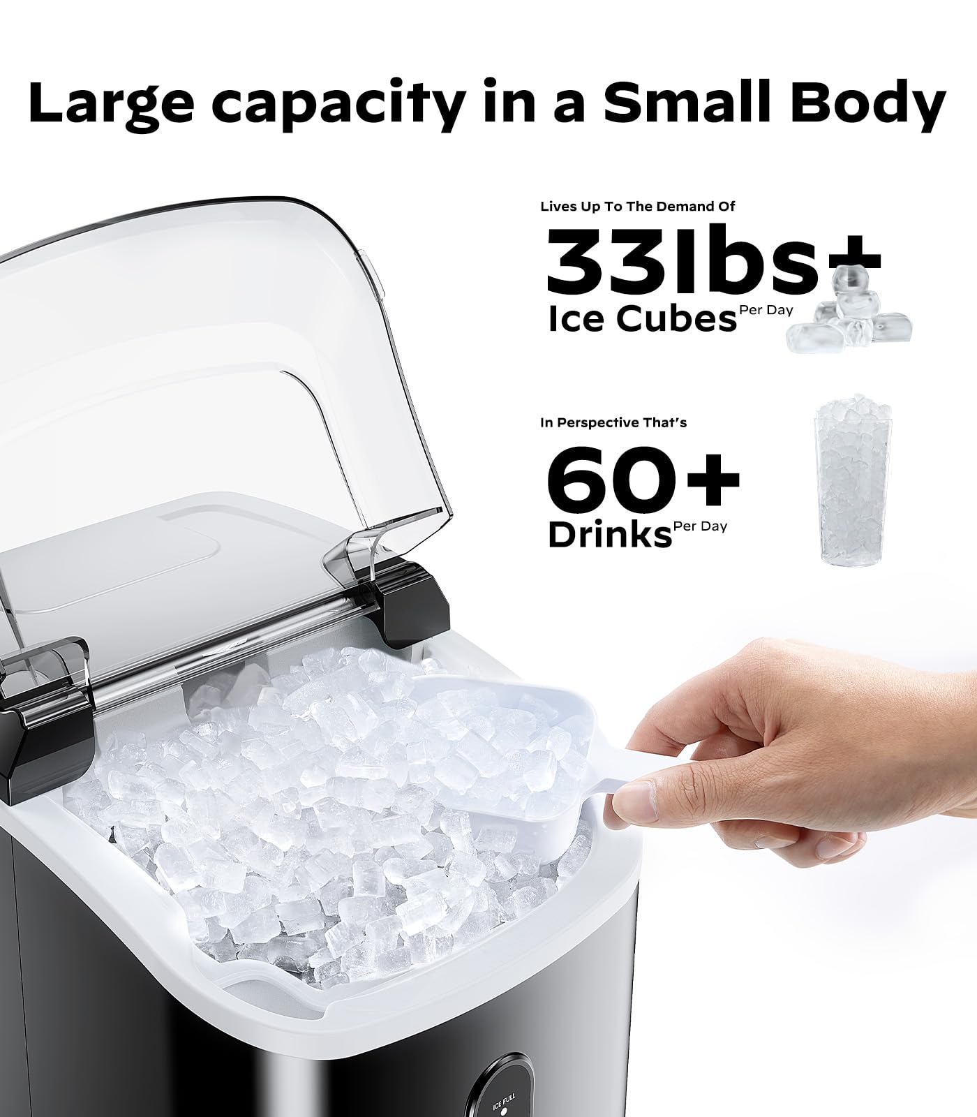 Nugget Countertop Ice Maker, Silonn Chewable Pellet Ice Machine with Self-Cleaning Function, 33lbs/24H for Home, Kitchen, Office, Black