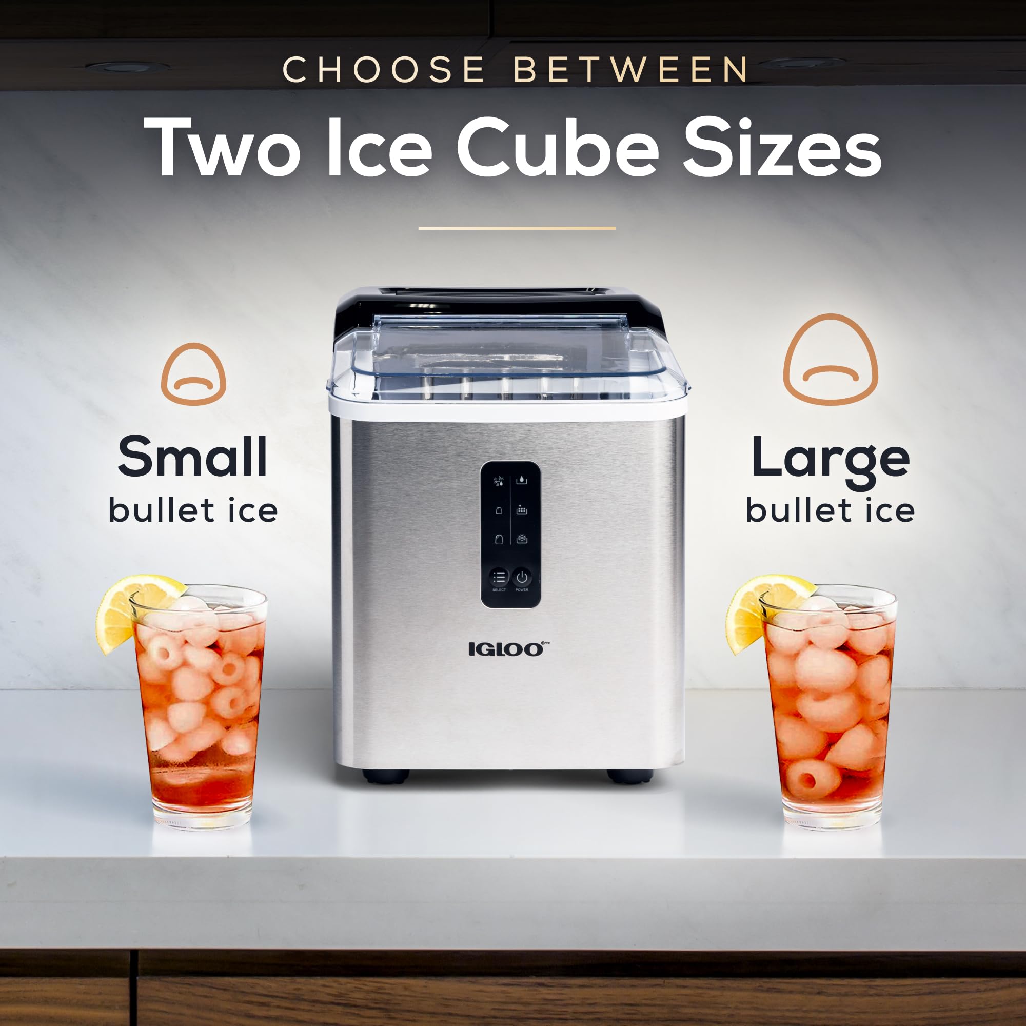 Igloo Automatic Ice Maker, Self- Cleaning, Countertop Size, 26 Pounds in 24 Hours, Cubes 7 Minutes, LED Control Panel, Scoop Included, Perfect for Water Bottles, Mixed Drinks, Stainless Steel