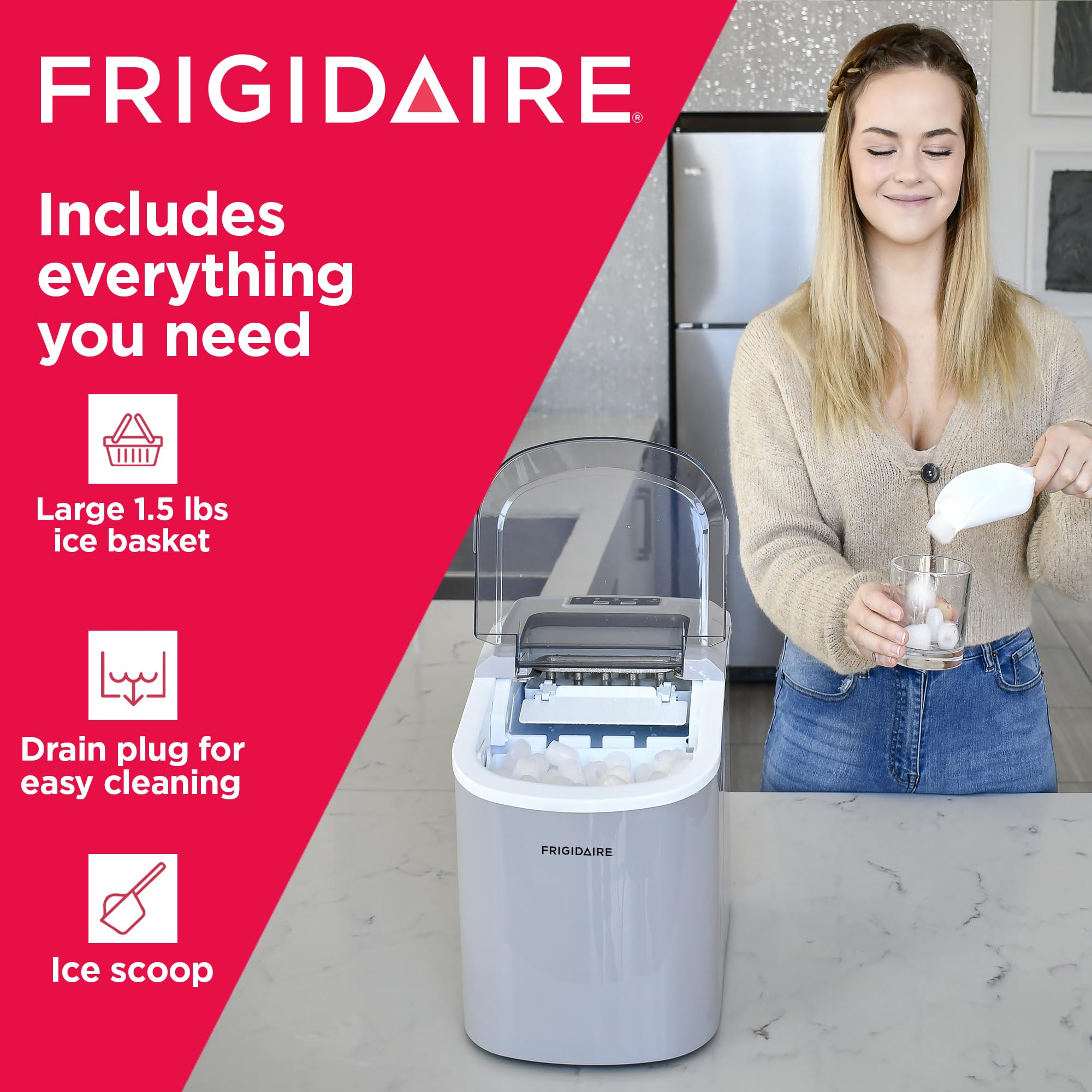 FRIGIDAIRE EFIC189-Silver Compact Ice Maker, 26 lb per Day, Silver (Packaging May Vary)
